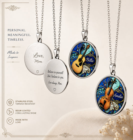 Personalized Guitar Necklace with name and optional engraving on back