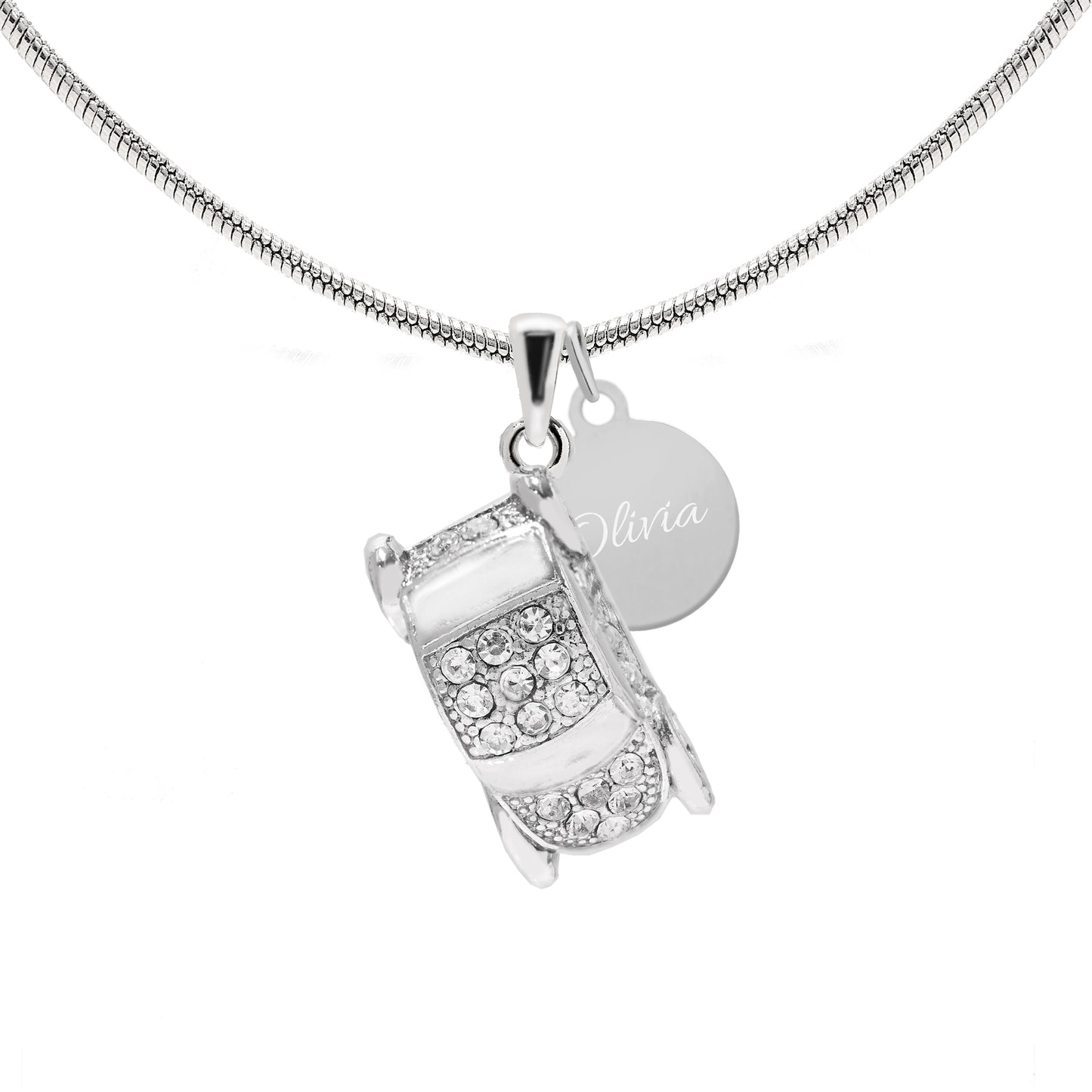 Silver Plated Bug Car Necklace | Engarving Option