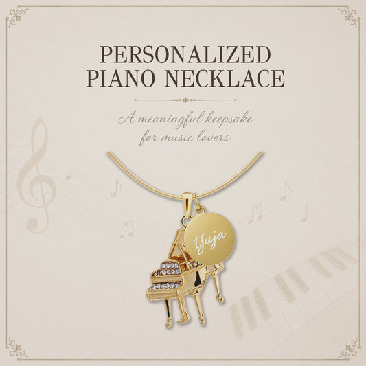 Personalized Piano Pendant & Engraved Charm Necklace