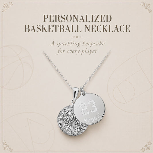 Personalized Rhinestone Basketball Necklace with Coin Charm