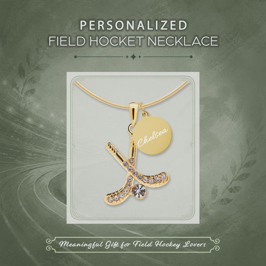Personalized Rhinestone Field Hockey Necklace with Coin Charm
