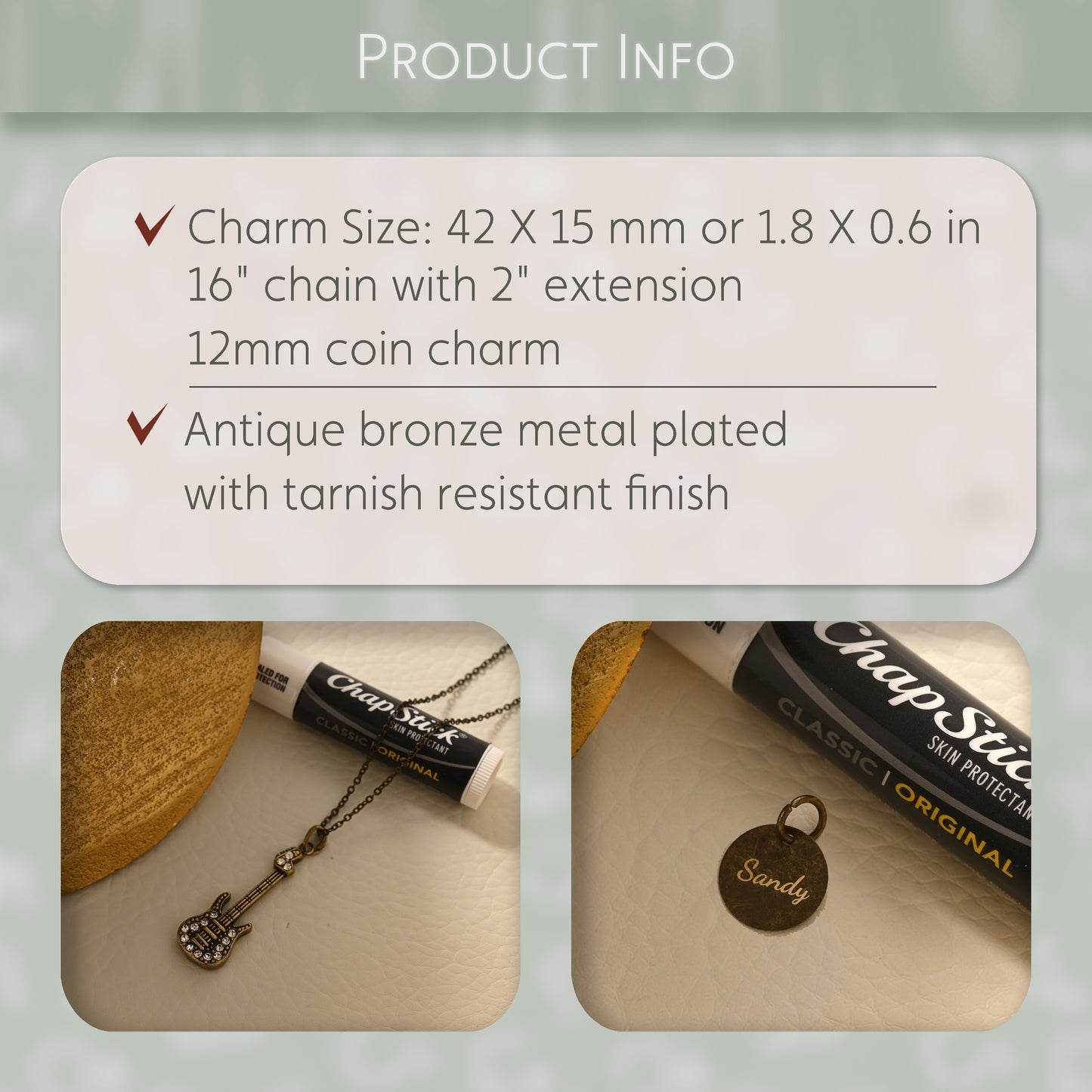 Antique Bronze Guitar Necklace